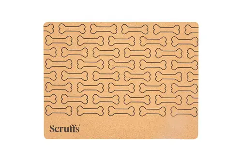 Au service de vos extérieurs：Dessous de gamelle coloris marron en liège motifs os Scruffs – 40 x 30 cm