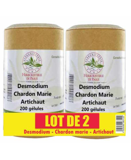 Herboristerie de paris Lot de 2 Desmodium Chardon marie Curcuma Artichaut 2x200 gélules