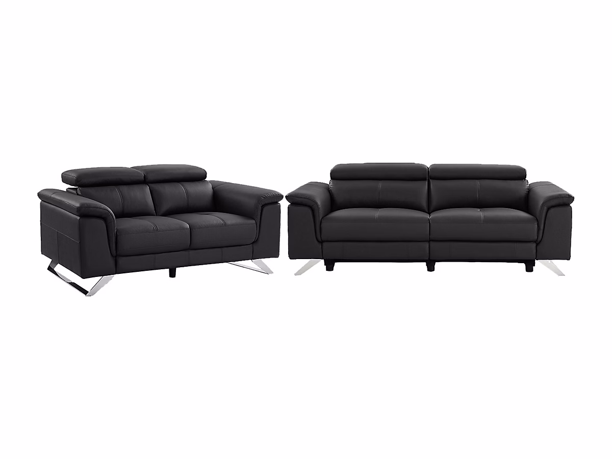 Canapé et fauteuil – Canapés 3 places relax électrique et 2 places en cuir de vachette noir BREYT II