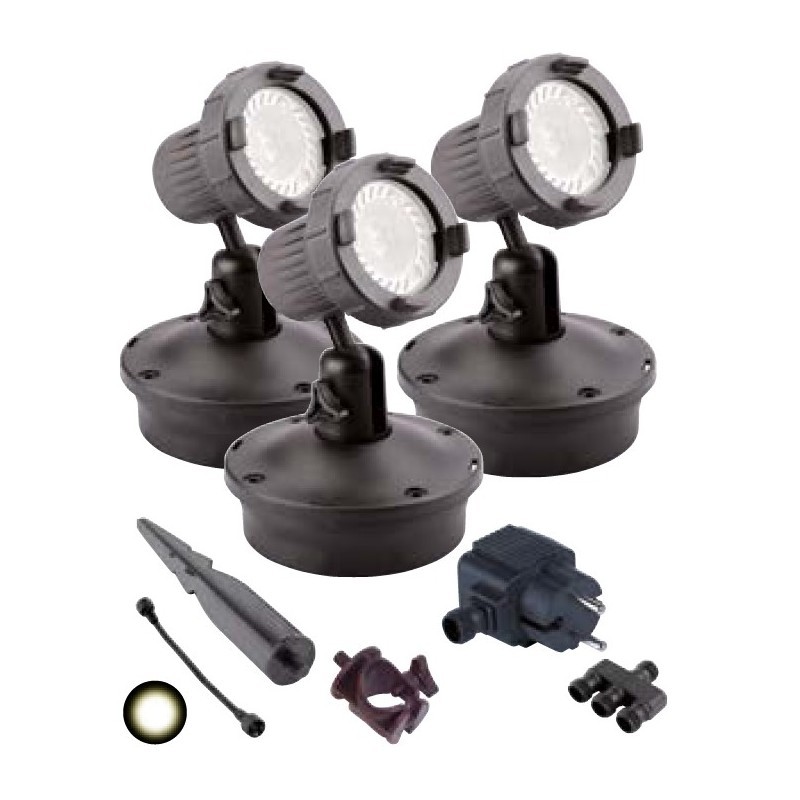 3 spots LED étanches pour bassin - éclairage 25000 heures