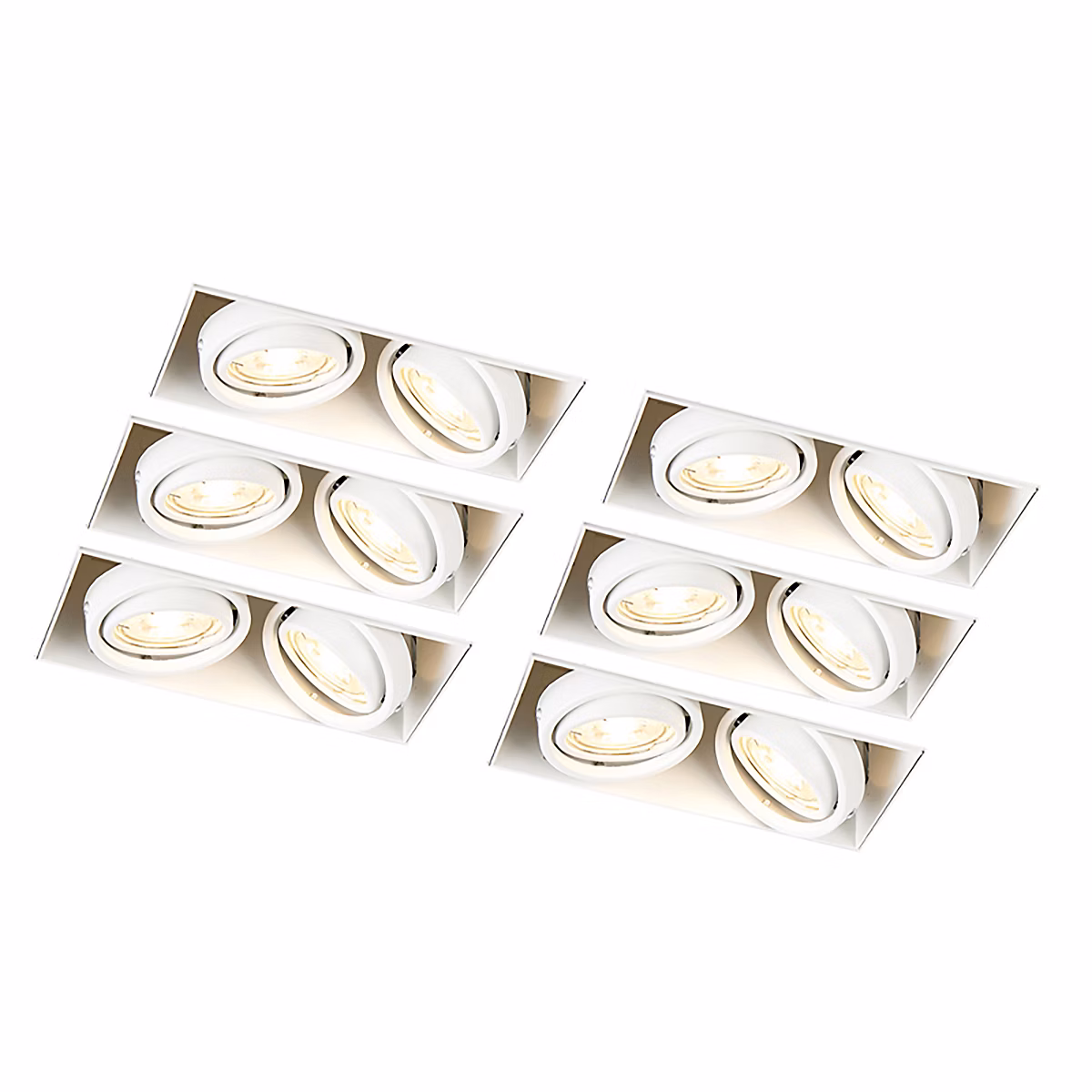 Ensemble de 6 spots encastrés blancs GU10 orientables sans bordure 2 lumières – Oneon