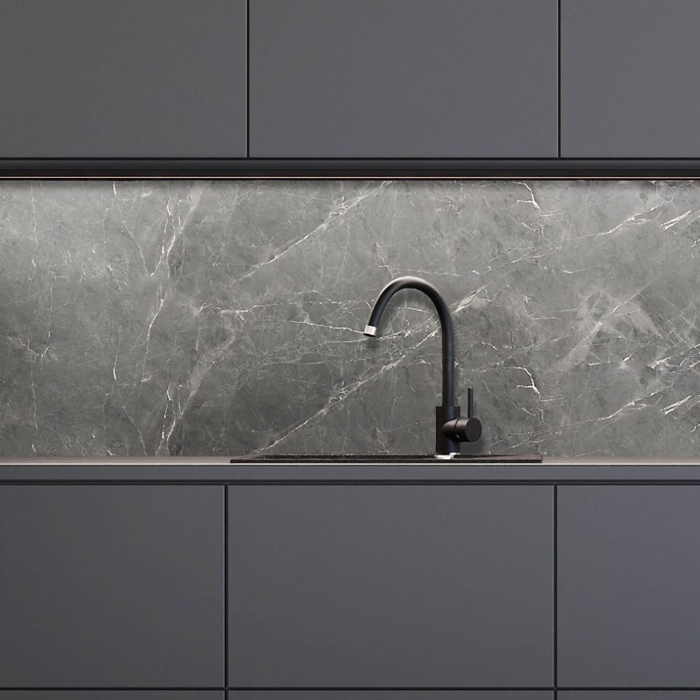 Crédence cuisine adhésive en vinyle imitation marbre gris – 200 × 40 cm, design raccordable