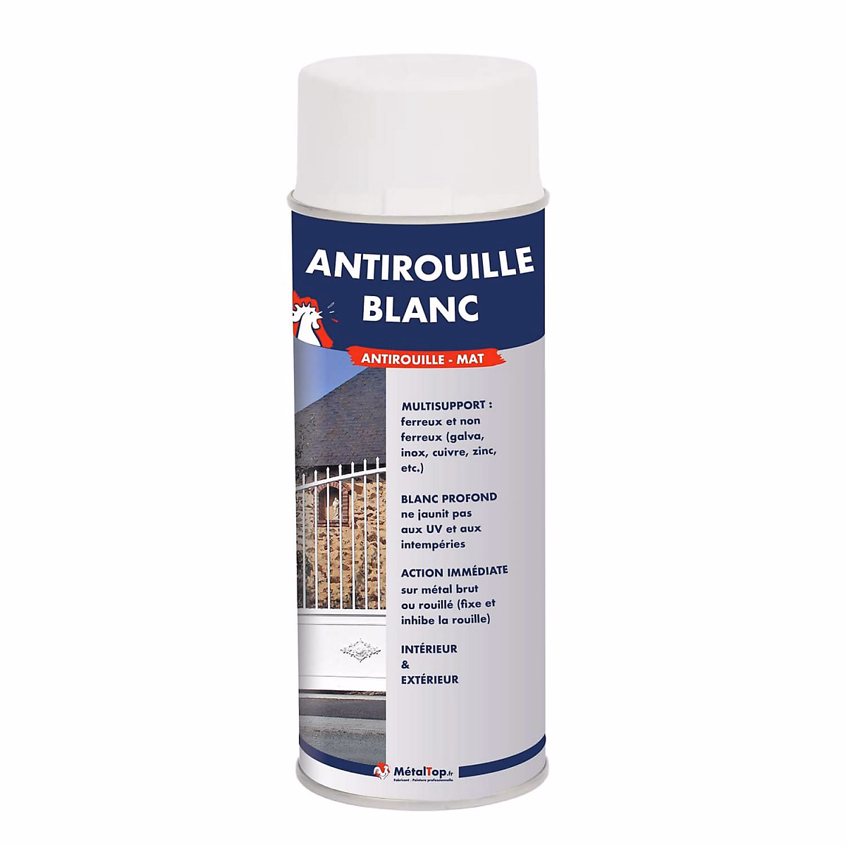 Antirouille Blanc | Blanc pur – RAL 9010 – Bombe 400 ml – Métaltop