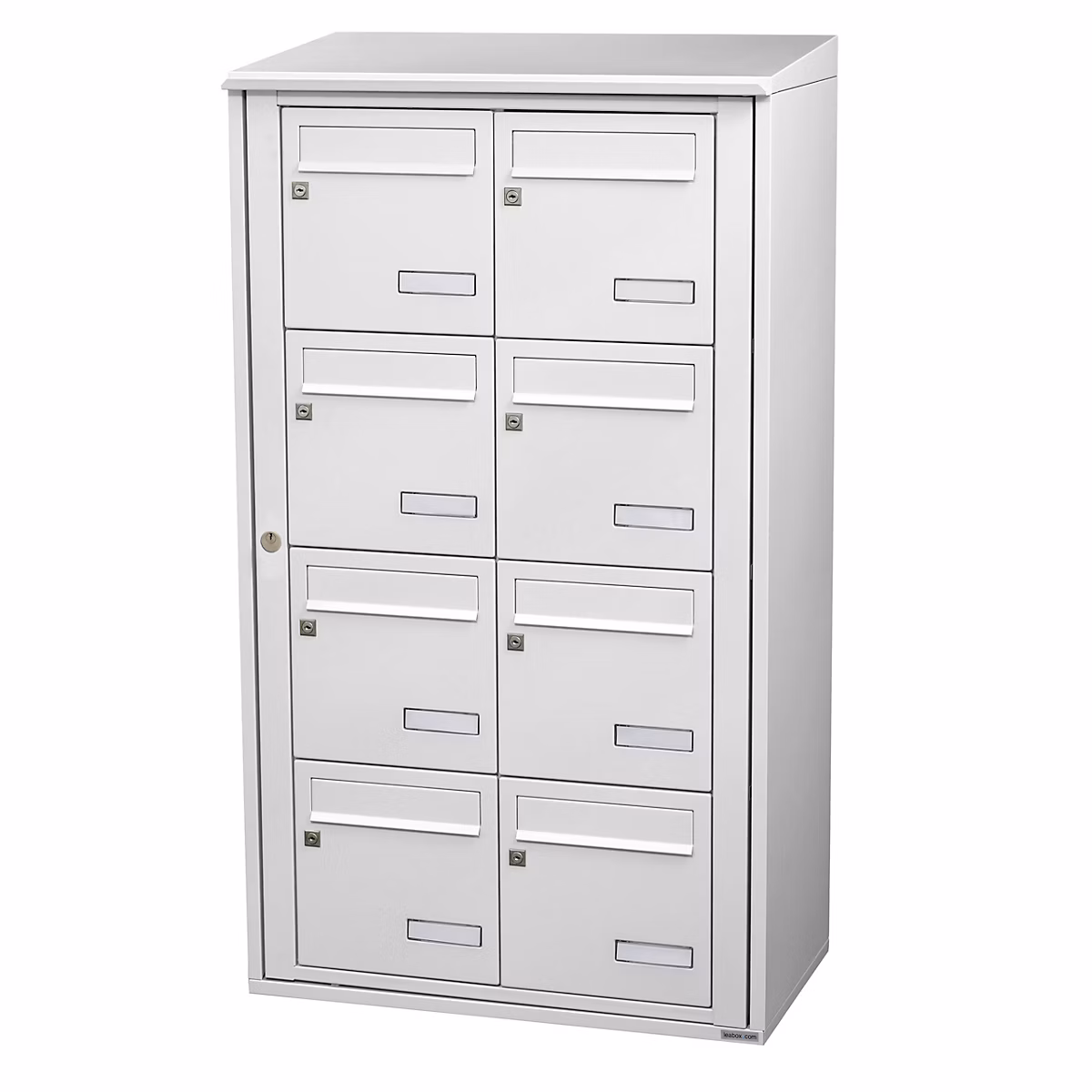 Bloc collectif leabox.com – 2 × 4, grade 3, simple face, Extérieur, fixation murale, Blanc neige RAL 9016 finition brillante