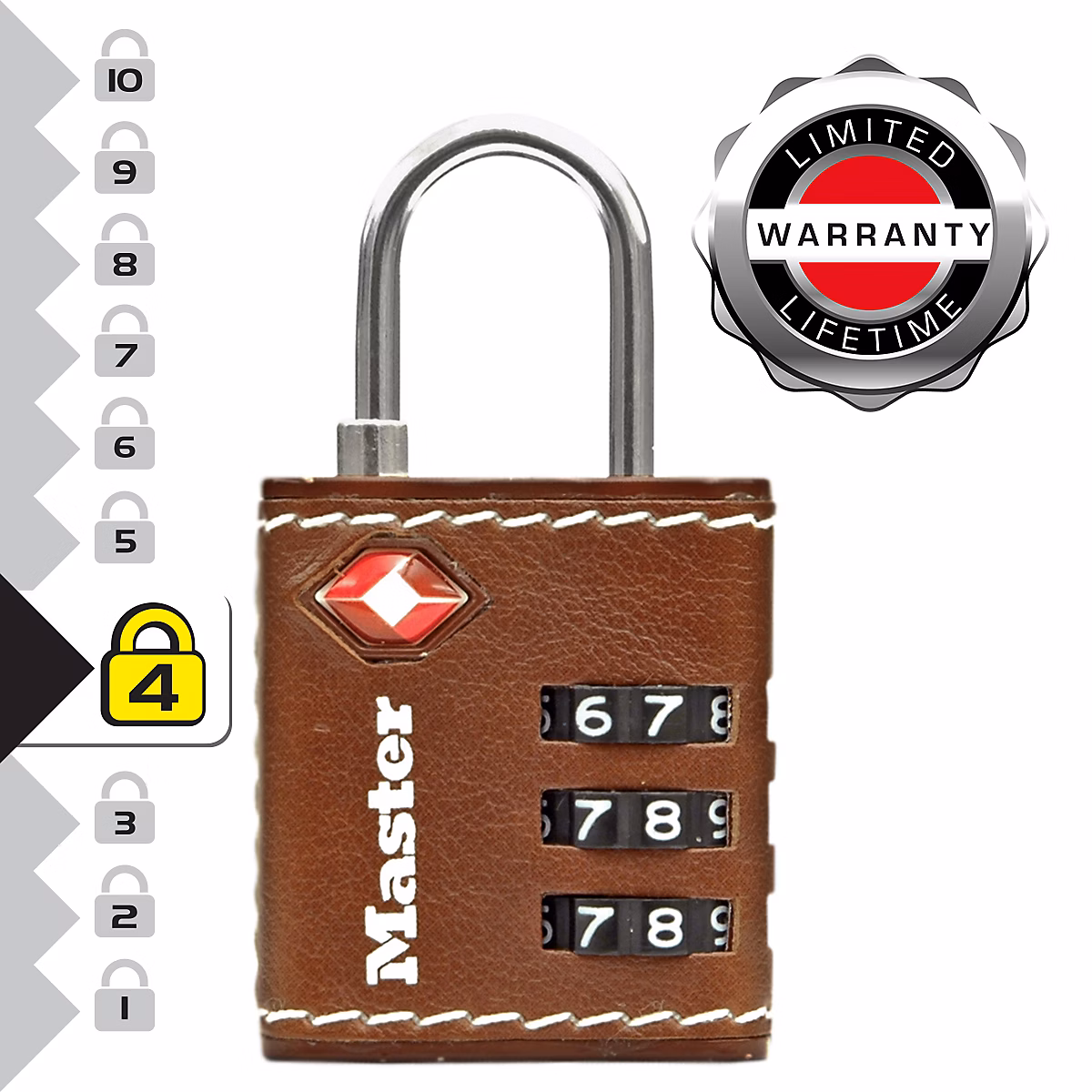 4692EURDBRN Cadenas à Combinaison TSA – Cuir Marron, 5, 5 x 3 x 2, 6 cm