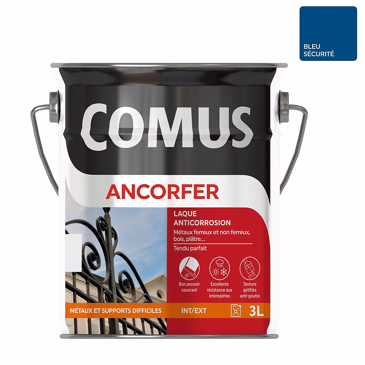 ANCORFER BRILLANT 3L Bleu sécurité – Peinture | laque antirouille pour métaux et autres supports | COMUS
