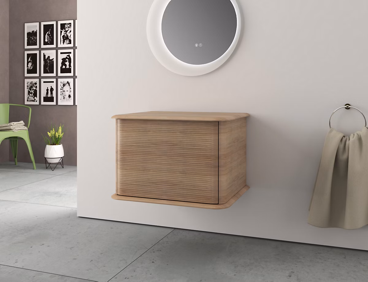 Meuble sous vasque suspendu avec plan de toilette l.61 cm | effet chêne tabac – Idra