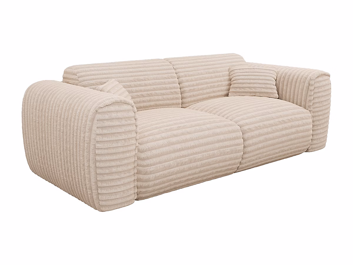 Canapé 3 places convertible express en velours côtelé grosses côtes beige | Couchage 140 cm – Matelas 13 cm mémoire de forme