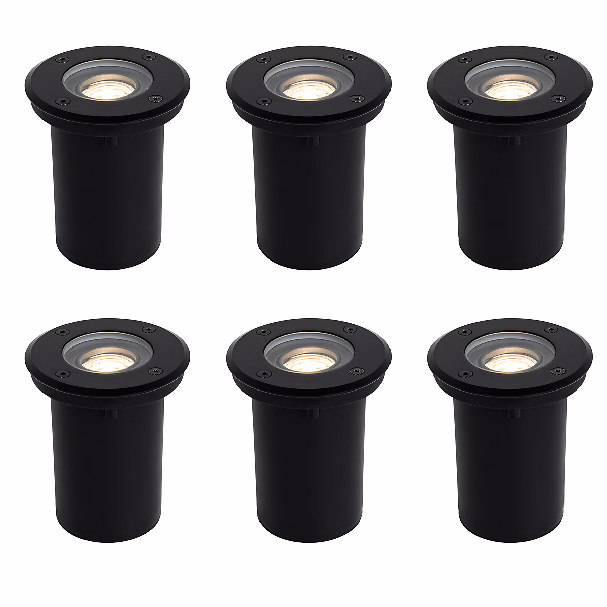 Ensemble de 6 spots de sol extérieurs modernes noirs 35 mm orientables IP65 – Delux