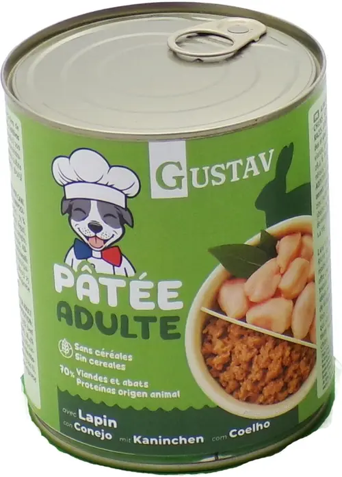 Pour votre extérieur：Pâtée pour chien adulte au lapin sans céréales complète Bubimex Gustav - 800 g