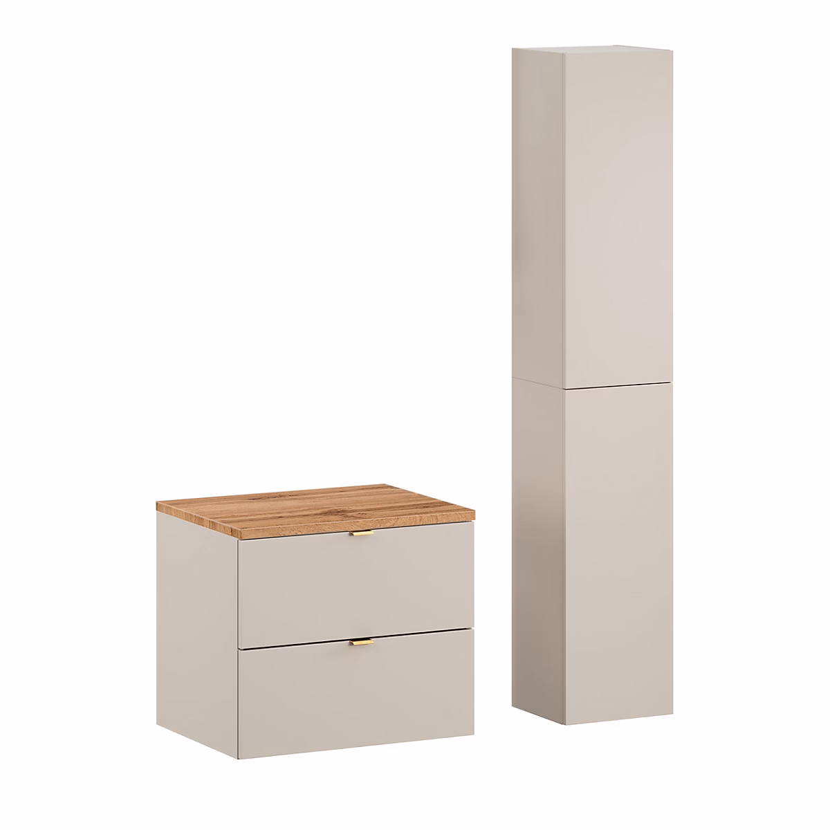 Ensemble meuble de salle de bains – Ensemble DALIA CACHEMIRE meuble sous vasque avec plan chêne 60 cm et 2 x colonne 30/80 cm à suspendre