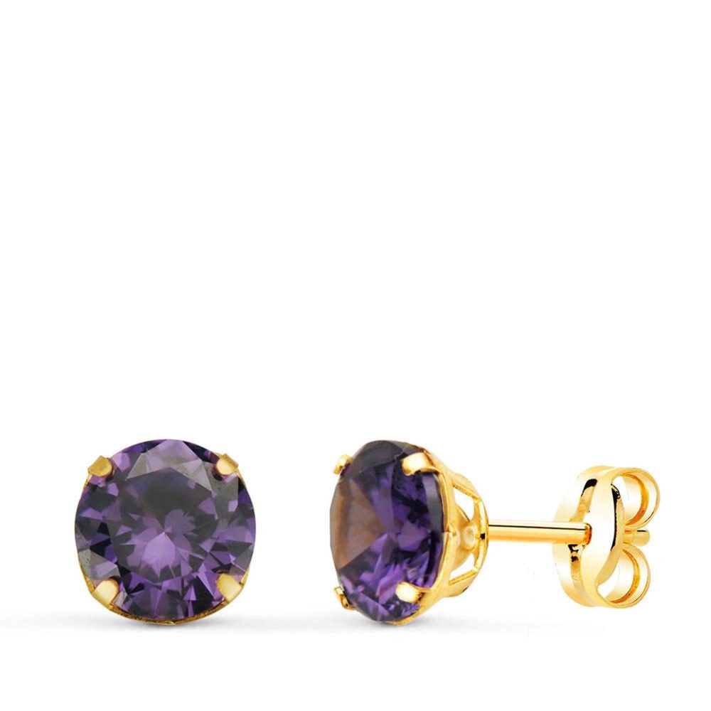 L'ATELIER D'AZUR Boucles d'Oreilles Or 18 Carats 750 Jaune - Zirconiums Améthyste