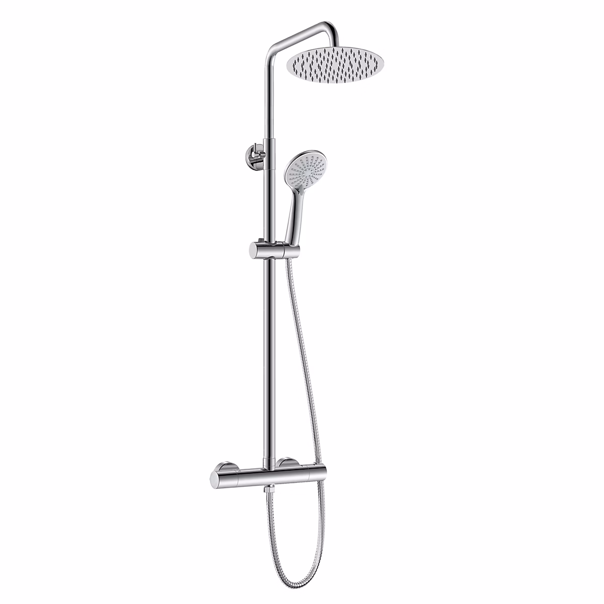 AICA Colonne de douche thermostatique chromée – avec douche de tête ronde et douchette à main réglable en plusieurs modes