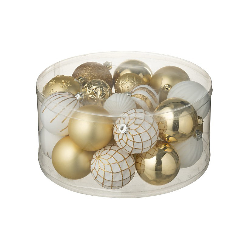 Décoration sapin de Noël – Boite de 30 boules de Noël en plastique blanc D4 et 8 cm