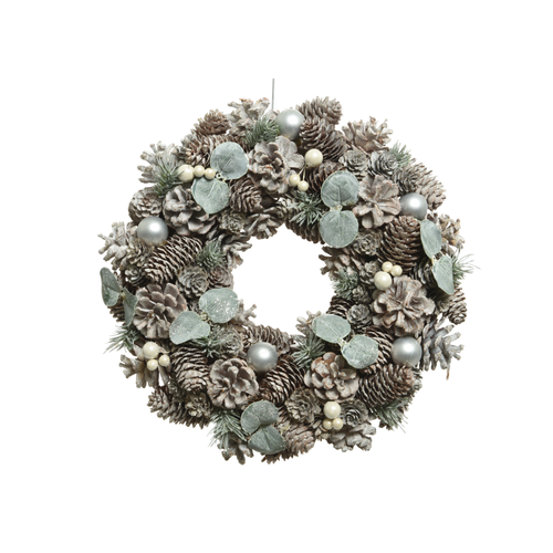 COURONNE DE NOËL GIVRÉE POMMES DE PIN - ∅34CM