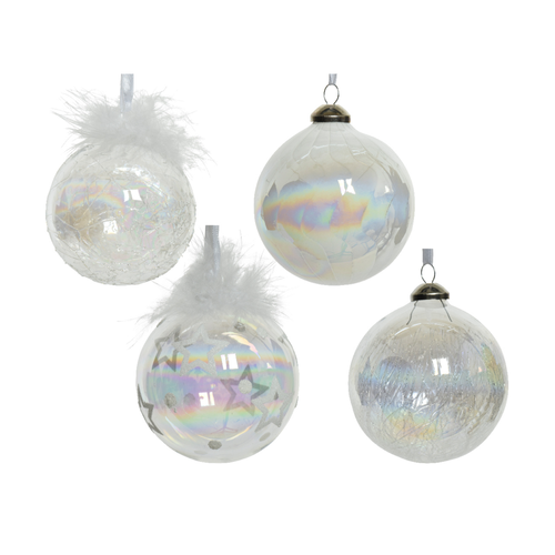 BOULE DE NOËL EN VERRE TRANSLUCIDE BLANC IRISÉ - ∅8CM