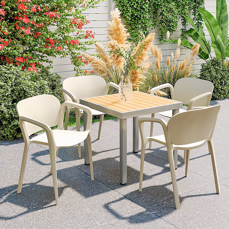 Chaises Extérieur Plastique Empilable Lot 4 avec Accoudoirs et Dossier | Résistantes et Confortables – Blanc