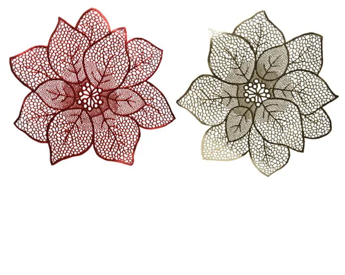 Jardin équipement:Set de table poinsettias coloris rouge en cuir - Ø 44 cm