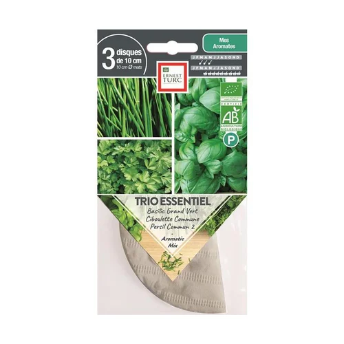 Maison & jardin：Graines présemées de Trio essentiel bio Basilic Ciboulette Persil Ernest Turc - 3 ronds de 10 cm