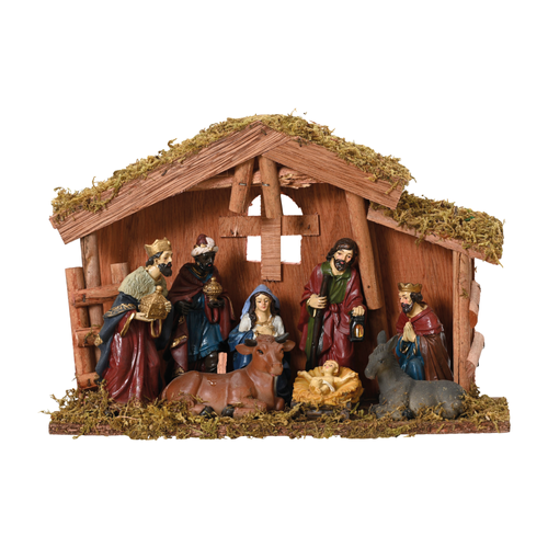 CRÈCHE DE NOËL AVEC 8 FIGURINES - L10CM X H21CM