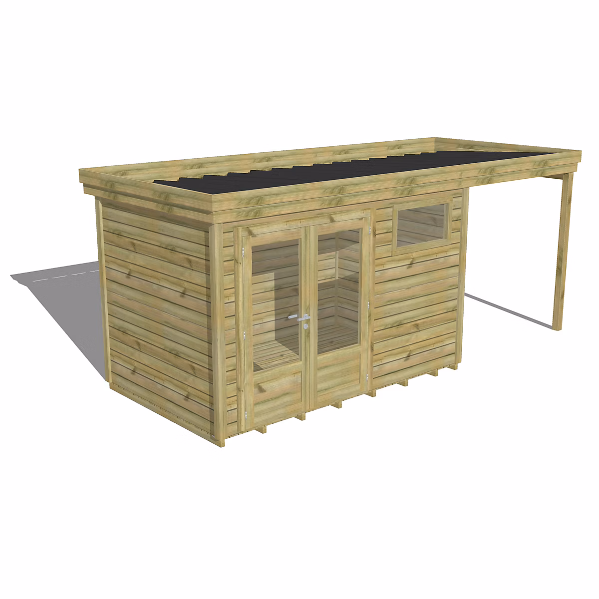 ABRI DE JARDIN bois Pin traité autoclave 27mm – 5, 44x2, 14m / 11, 6m2, Bac acier, Plancher bois