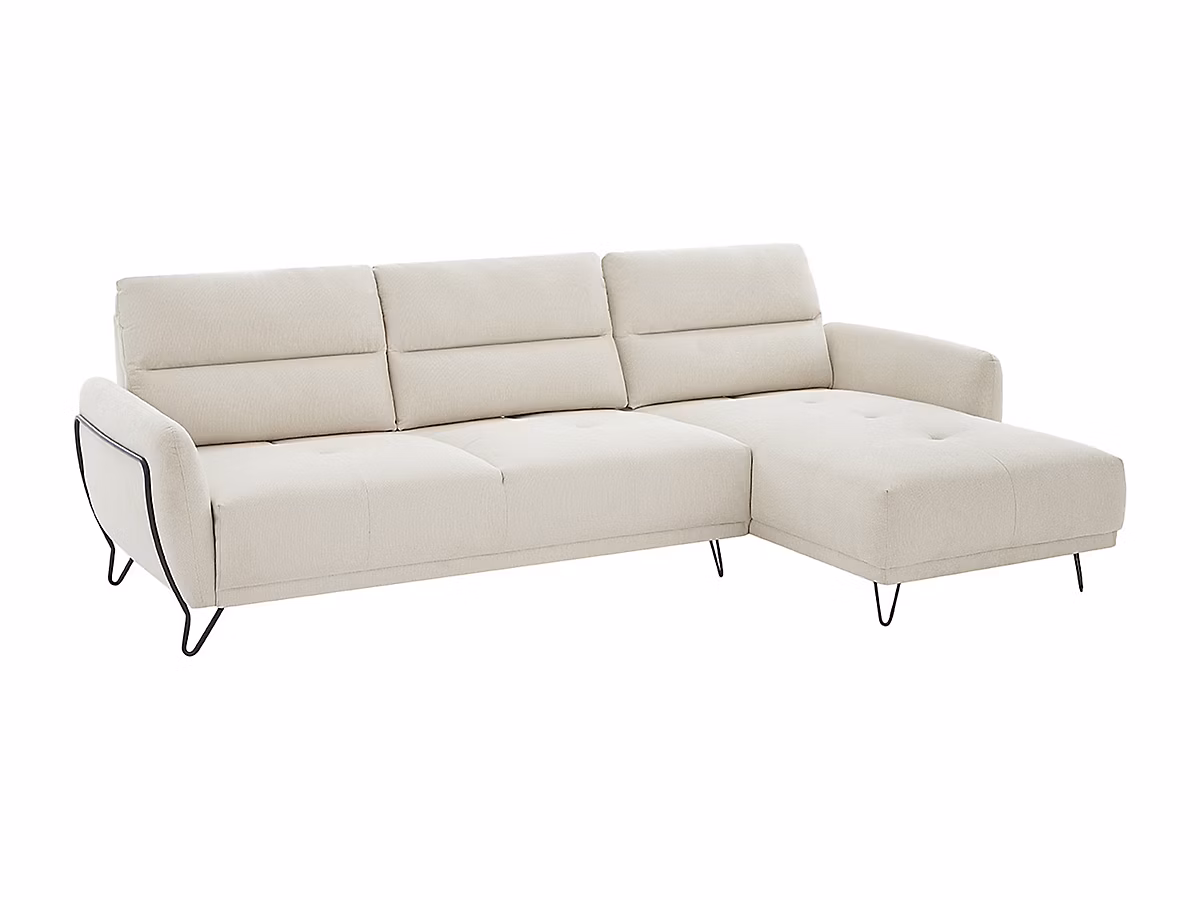 Canapé d'angle droit en tissu texturé beige dossier avance-recule DURIMA – Réf. QYTFDWIQP1353405273