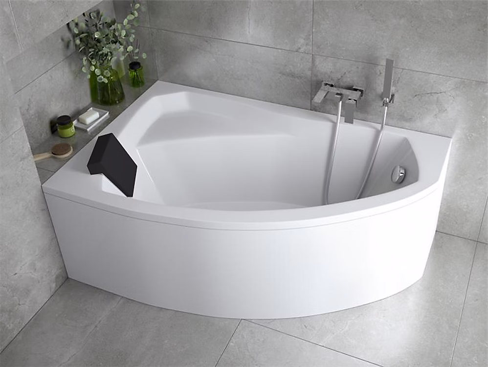 Baignoire asymétrique 150 x 95 Gauche RIMA acrylique blanc – sans Habillage + Repose Tête + Pieds + Vidage à chromé