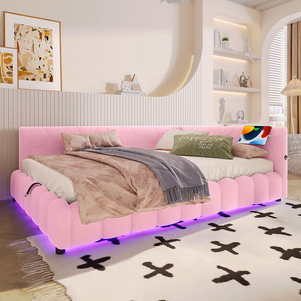 Canapé 3 places convertible avec couchage d'appoint en tissu – design contemporain et accoudoirs confortables