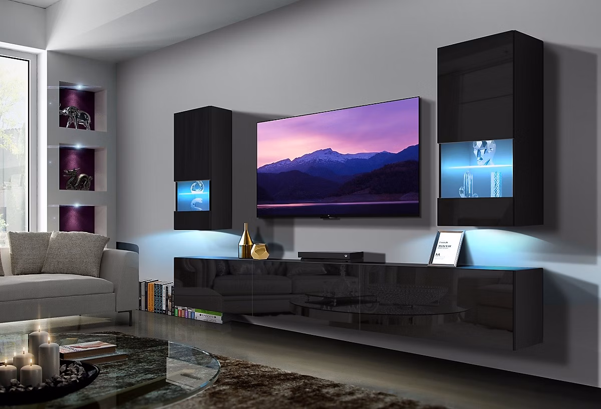 Ensemble meuble TV NEXT 21 AN21 | 18B – HG1 – 1C noir brillant 273 cm