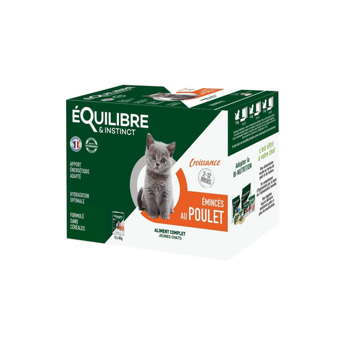 PACK POCHONS ÉMINCÉS CHATON - ÉQUILIBRE & INSTINCT® CROISSANCE - POULET - 12X85G