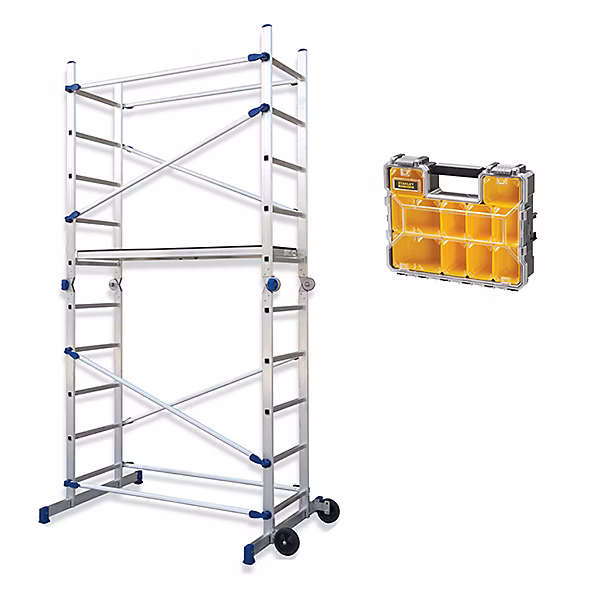 Echafaudage domestique pliable : Hauteur de travail maximale de 3.78m + Organisateur 10 compartiments STANLEY – FACPN-ORGANISA