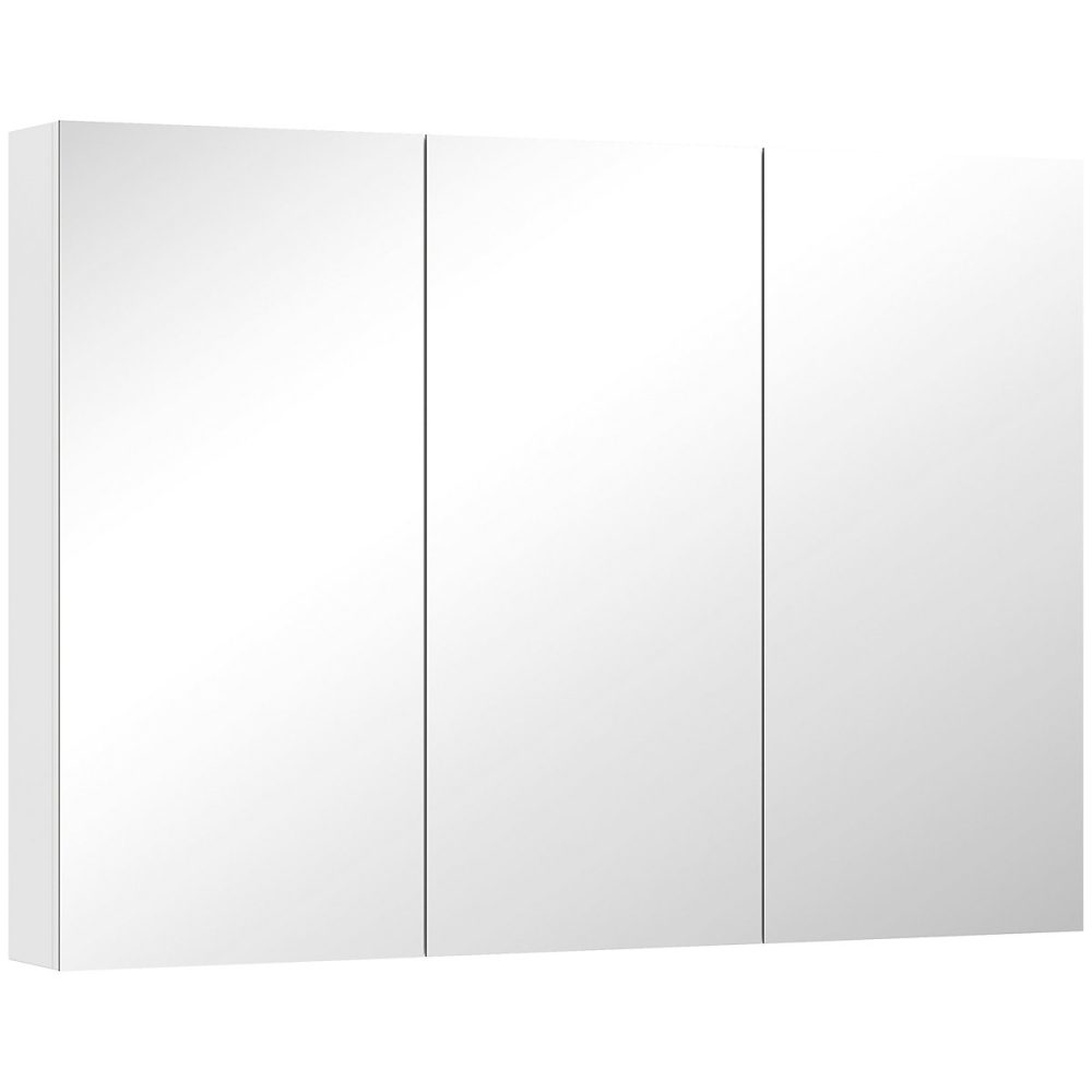 Armoire miroir murale salle de bain design 3 portes 4 étagères 91 × 11 × 65 cm blanc