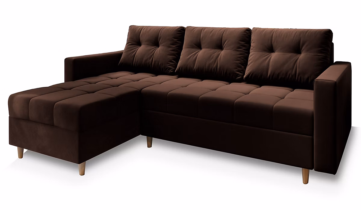 Canapé d'angle milo marron en peluche avec fonction de couchage | Canapé