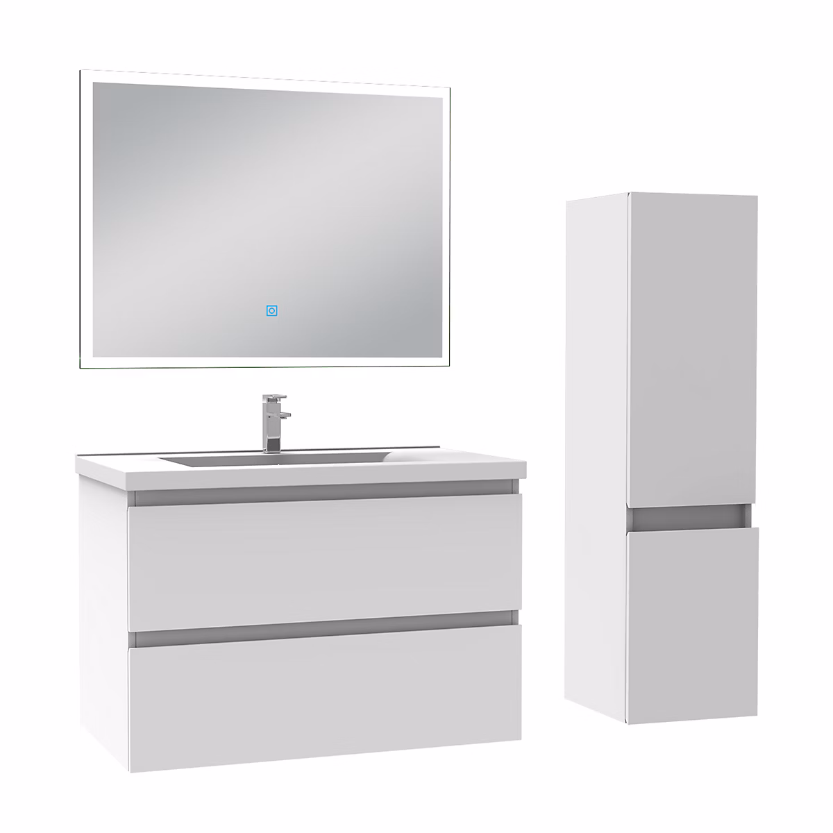 Ensemble meuble Salle de Bain 80cm avec vasque et colonne et miroir lumineux 3 couleurs blanc – Réf. XUJIPKKOA9913669801