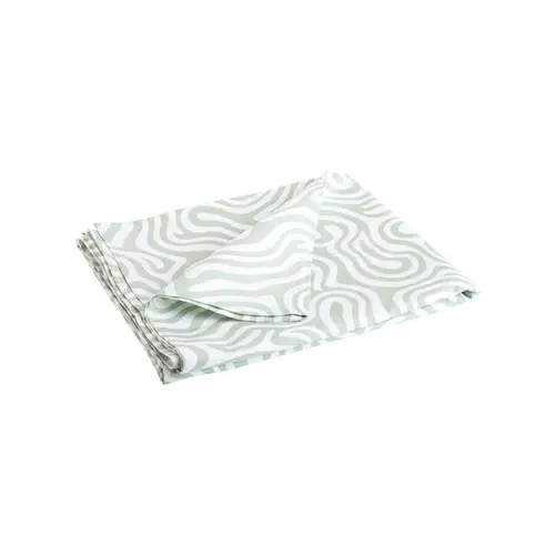 Pour un extérieur accueillant：Nappe ronde en coton enduit organique blanche et verte - Ø 180 cm