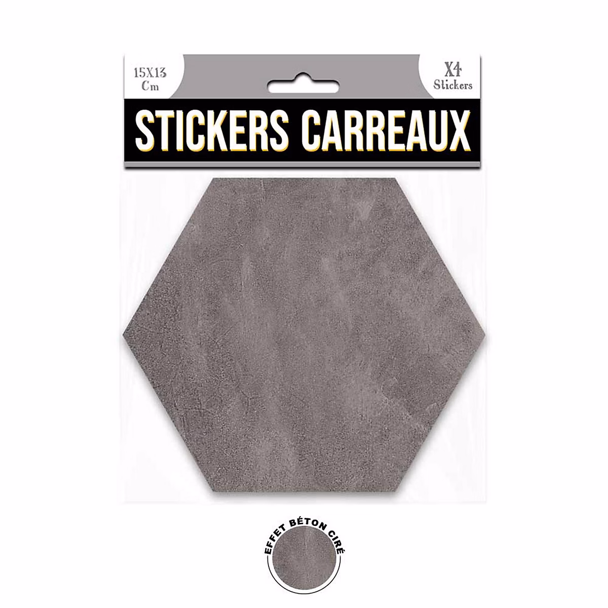 Ensemble de 4 stickers hexagone effet béton ciré Gris – L. 15 x l. 13 x H. 0.1 cm