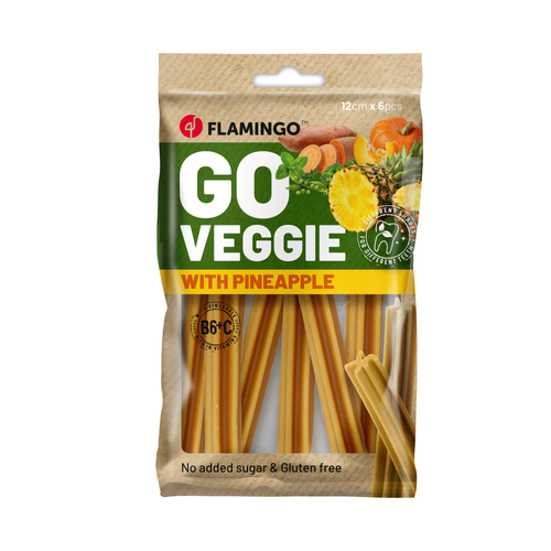 FRIANDISES POUR CHIEN 'GO VEGGIE' FLAMINGO® - BÂTON ANANAS - 12CM - X6 - 78G