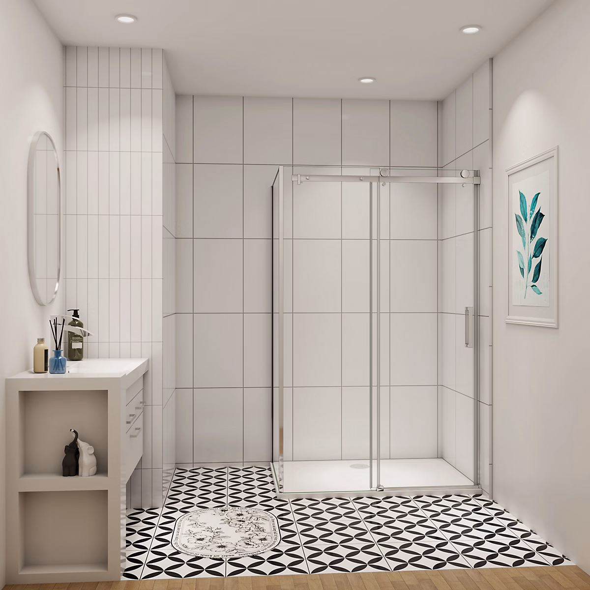 cabine de douche coulissante 130 × 80 × 195cm – Installation réversible,8mm verre de sécurité,porte de douche coulissante
