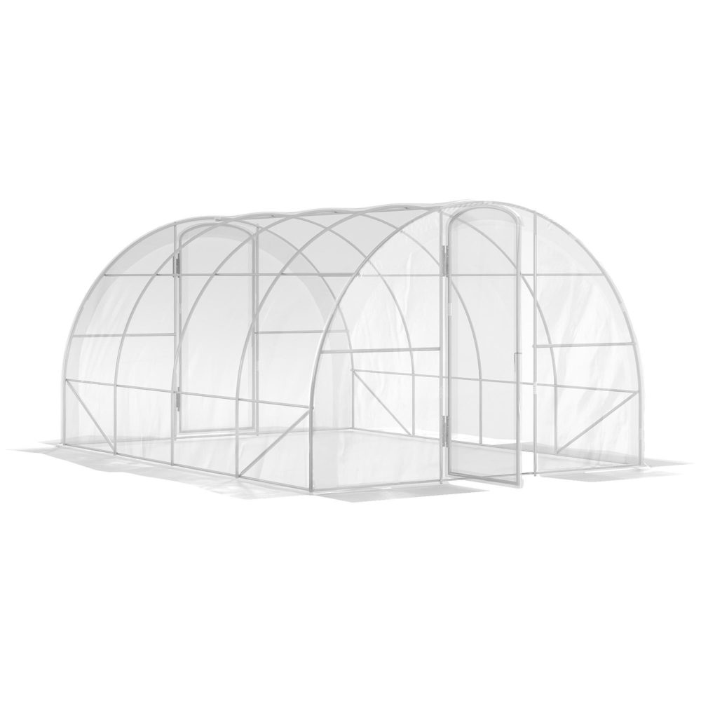 OUTSUNNY Serre tunnel 12 m² - 4 x 3 x 2 m - 2 portes - acier galvanisé pe haute densité transparent