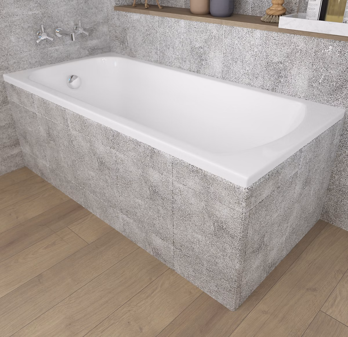Baignoire rectangulaire 150 x 70 CLASSIC acrylique blanc + Support stabilisateur en polystyrène + Pieds + Vidage à chromé | Baignoire