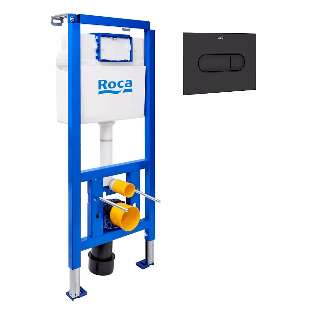 Bâti – support WC suspendu, installation sur cloison légère, hauteur 112 cm, chasse 2/4, 6 L + plaque noir mat (ROB01, FR)