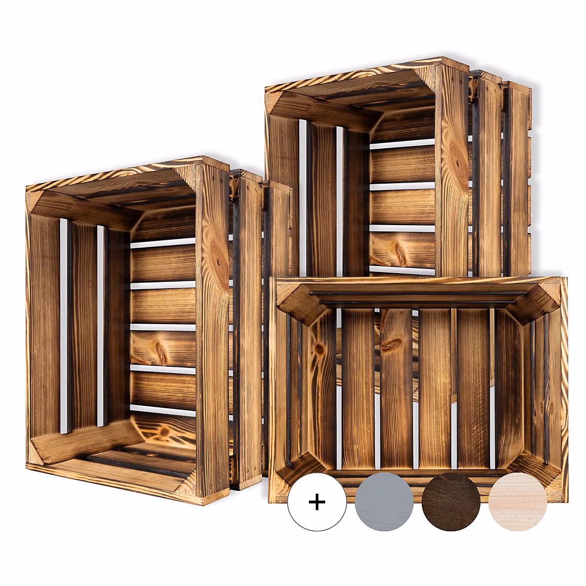 Creative Deco Lot de 3 Caisse en Bois Flammé 40 × 30 × 23 cm – Caisse Rangement Bois, Caisse en Bois Vintage, Cagette Bois Deco