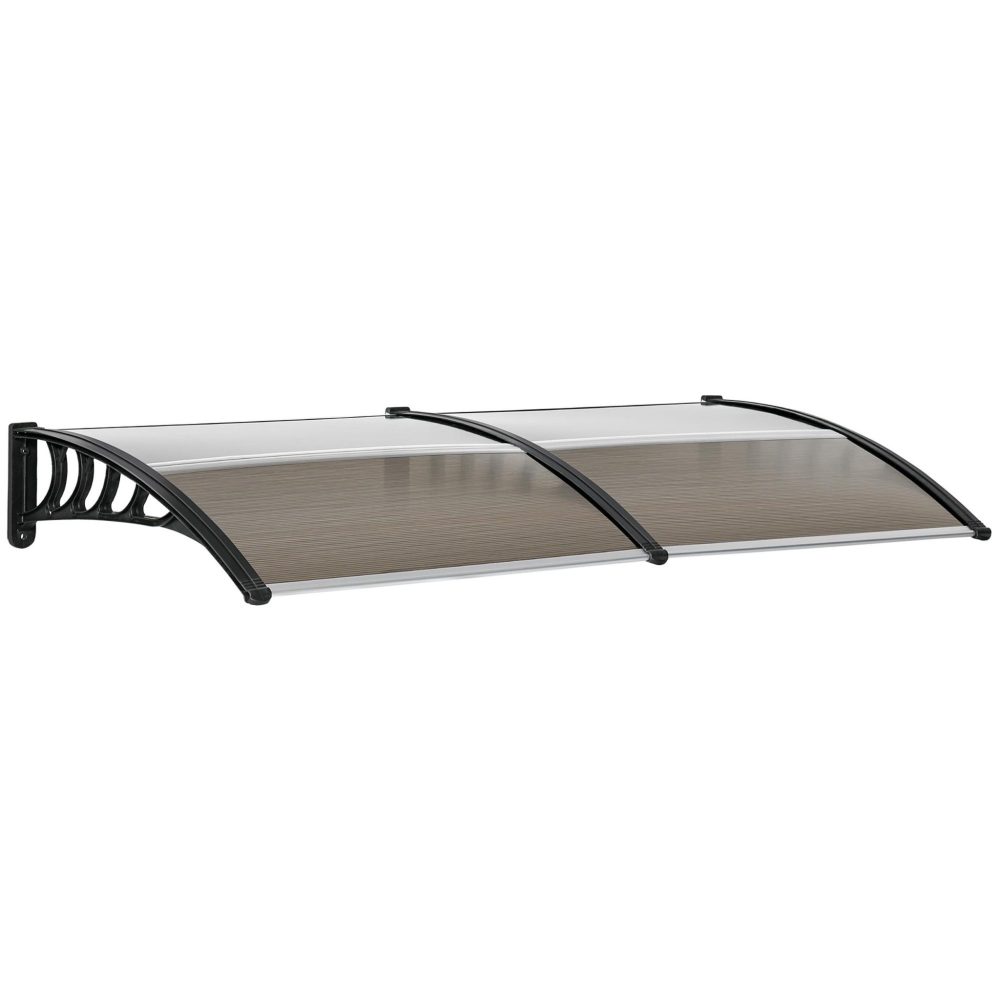 OUTSUNNY Auvent marquise de porte design voûté arrondi dim. 200L x 96l x 27H cm polycarbonate fumé brun PP noir
