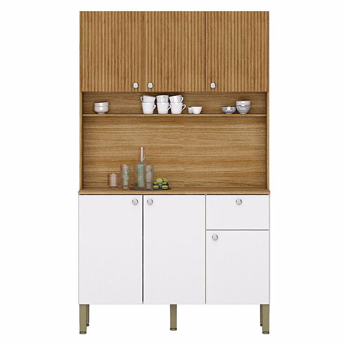 Buffet de Cuisine 6 Portes 1 Tiroir Chêne et Blanc 7 Niches L 111 H 185 P 39.3 cm – L 111 x l 39.3 x H 185 cm