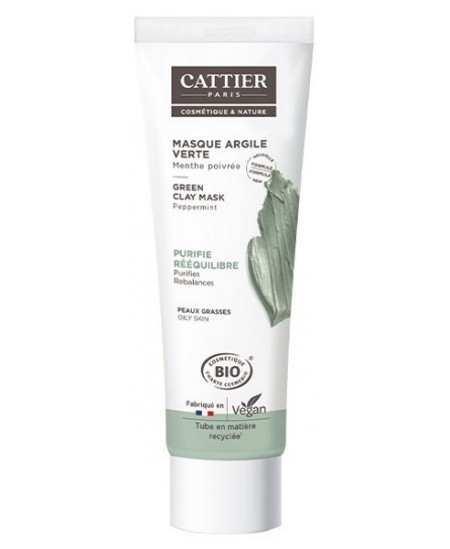 Cattier - Masque argile verte Menthe poivrée en tube - 100 ml