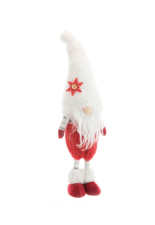 Sélection pour votre jardin：Gnome en tissu à bonnet long en laine bouillie blanc et pompon - 15 x 14 x 63 cm