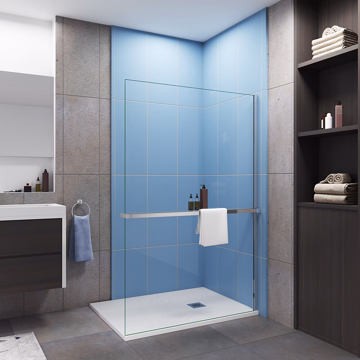 Étagère de douche chromée 140 cm – paroi à l'italienne, design élégant, accessoire de salle de bain
