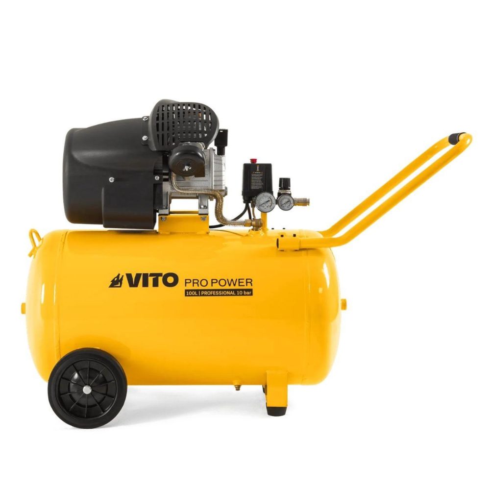 VITO Compresseur à air 100l 10bar 3cv 2200w bi-cylindre 145 psi, sur roues ateliers et chantiers vito