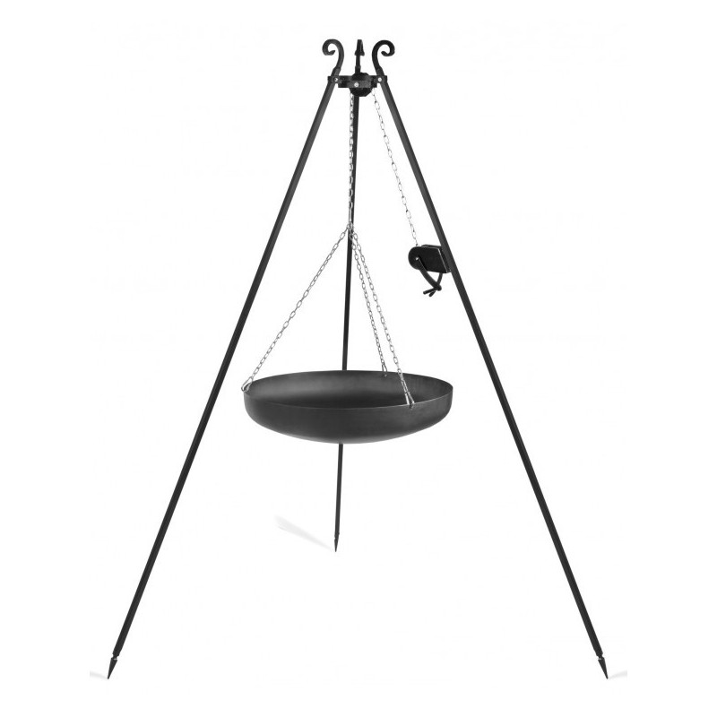 Wok trépied 180 cm avec chaîne et acier naturel 70 cm
