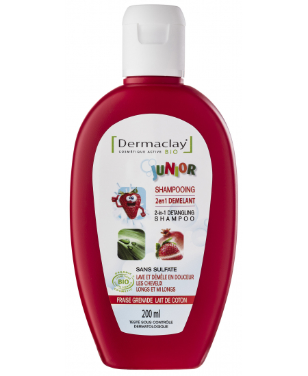Dermaclay - Shampooing Junior 2 en 1 démêlant Fraise Grenade Lait de Coton - 200 ml